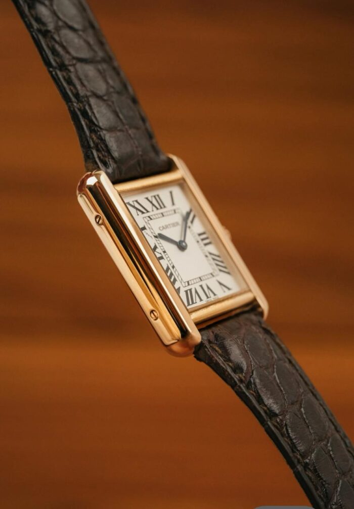 Cartier Tank Medium Size 2023 Rosegold Hardware With Blue Sapphire Crown - Image 3