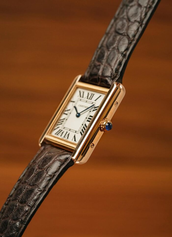Cartier Tank Medium Size 2023 Rosegold Hardware With Blue Sapphire Crown - Image 2